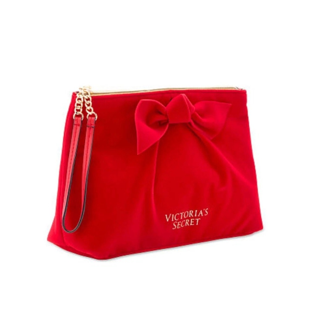 Victoria's Secret RED VELVET GLAM Make Up Bag Wristlet Clutch Cosmetic Case NWT